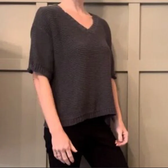 FAT FACE LOOSE KNIT Sweater TOP Grey Short Sleeve Cotton Blend Relaxed Small - Picture 3 of 5